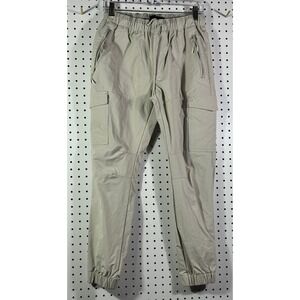 Fried Denim Mens Khaki Cargo Jogger Pants Tan Elastic Waist Size Small